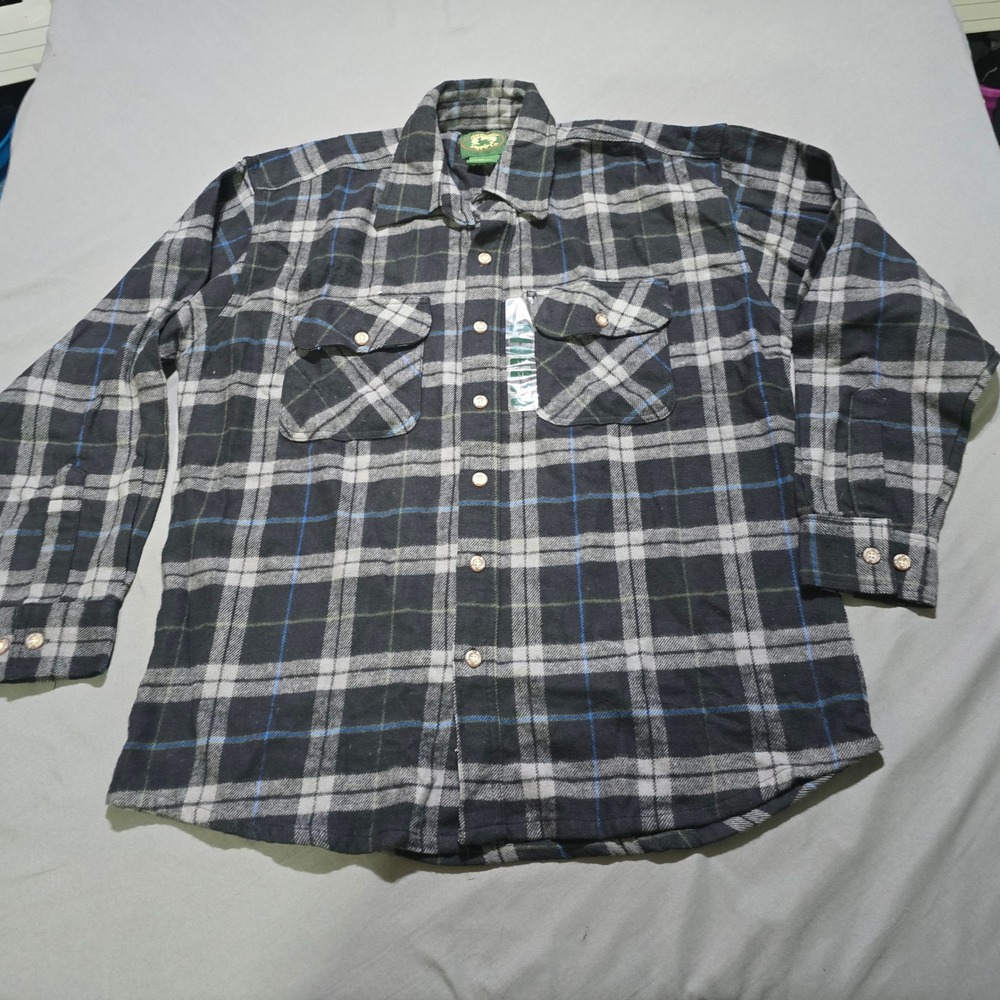 Stillwater Supply Co Flannel Shirt Mens XL Black Grey Plaid Long Sleeve Cotton